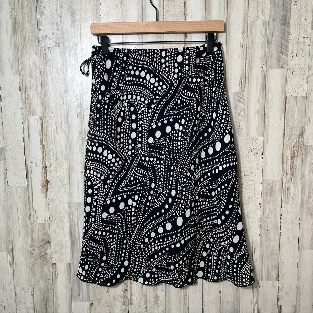 Vintage Y2K A. Byer Black White Polka Dot Abstract Midi‎ Skirt USA Womens M